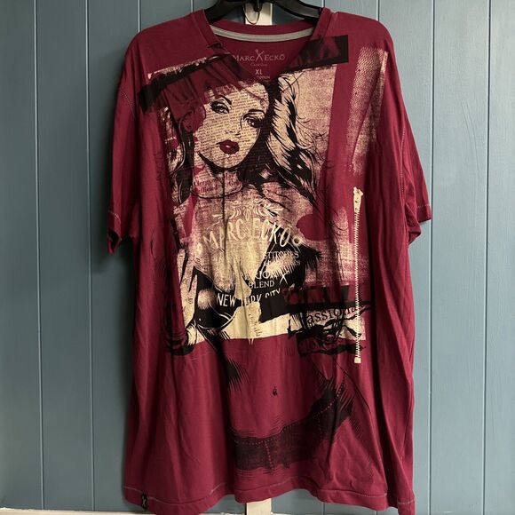 Marc Mark Ecko T Shirt Men's Size XL‎ Covergirl Vixen Burgundy Tee - Picture 2 of 5
